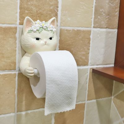 ☸卍 Resin Cartoon Animal Kitten Roll Paper Creative Toilet Tissue Box Wash Towel Rack Free Punch Wall-Mounted Bathroom Accessory