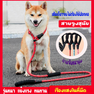 สายจูงหมา เหนียวหนา ด้ามจับนุ่ม มีเรืองแสง เส้นเดียวจบไม่ต้องใช้ปอกคอ dog leashes