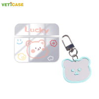 Graffiti Lucky Bear พร้อมจี้กระจกหูฟังสำหรับ Apple AirPods Pro AirPods 1 2 3ใหม่ซิลิโคน TPU Soft Cover หูฟัง Air Pods ปลอกกระเป๋าป้องกัน AirPod Accessorie สีชมพู