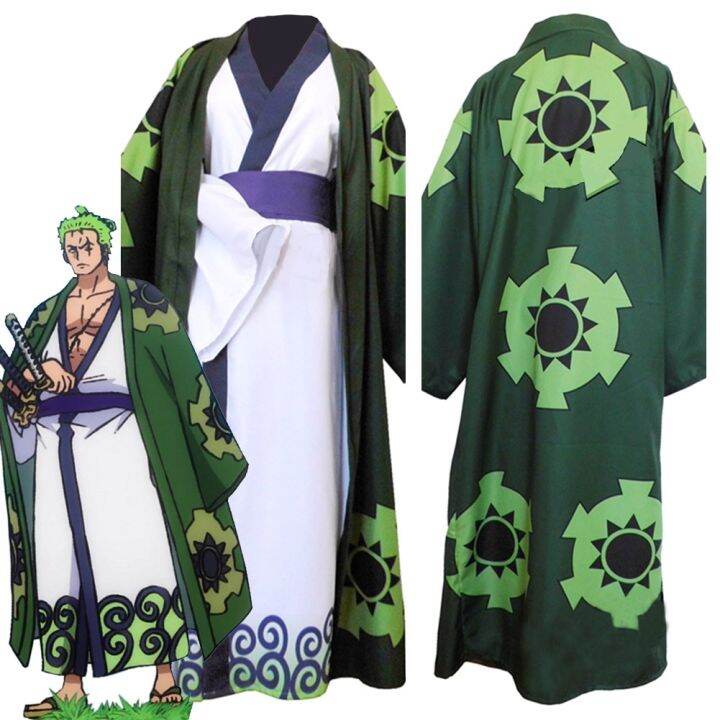 Anime Roronoa Zoro Cosplay Costume Wano Kuni Country Kimono Robe Full Suit Outfits Halloween