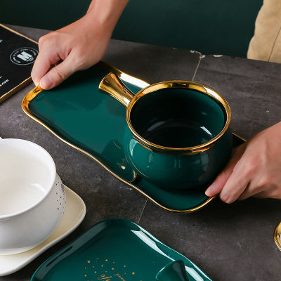 Creative Ceramic Tableware Set Light Luxury Handle Bowl Breakfast Tableware Sushi Plate Dining Table Decoration Service Tray