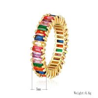 Fashion Colorful Geometric AAA Cubic Zirconia Rainbow Eternity Rings for Lover Engagement Gold Ring