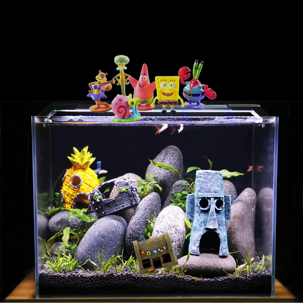not all products）Mini Aquarium Tank Simulation Decoration SpongeBob  Pineapple House Squidward Easter Island Water Tank Cartoon Decoration for  Kids | Lazada PH