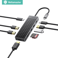 Yottamaster USB Type C 12 In 1ฮับ USB-C เป็น4K HDMI/DP/เครื่องอ่านการ์ด/เสียง/100W อะแดปเตอร์ RJ45 PD