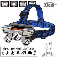 LED Five-Head Headlight Strong Light Super Bright Rechargeable Fishing Lamp Long-Range Head-Mounted Mine Lamp Flashlight