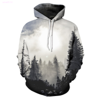 New Womens Long Sleeved Hooded 3d Forest Printed Sweater popular