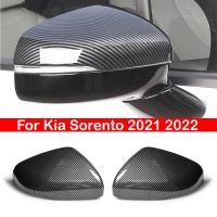 สำหรับ Kia Sorento 2021 2022ฝาครอบกระจกมองหลังรถยนต์ประตูด้านนอกหมวกแก๊ปมีปีกสติกเกอร์ตกแต่งวิวเคสด้านหลังคาร์บอนไฟเบอร์สีเงิน