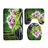 3Pcs Set Zen Black Stones Green Bamboo Orchid Bathroom Non-Slip Bath Mats Plants Flowers Bedroom Car Toilet Seat Cover Rugs