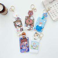 PINGCHUISHOP เคสบัตรรถบัสบัตรสำหรับนักเรียนลายเป็ดมิกกี้เครดิตไอดีการ์ดอาหารที่ใส่คลิปติดบัตรการ์ดพวงกุญแจ