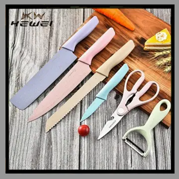 Knife Block Set,6-Pieces Yellow Sharp Stainless Steel Cooking Knife Set for  Kitchen, Rainbow Handle Kitchen Knife Set with Gift Box for Lover Family