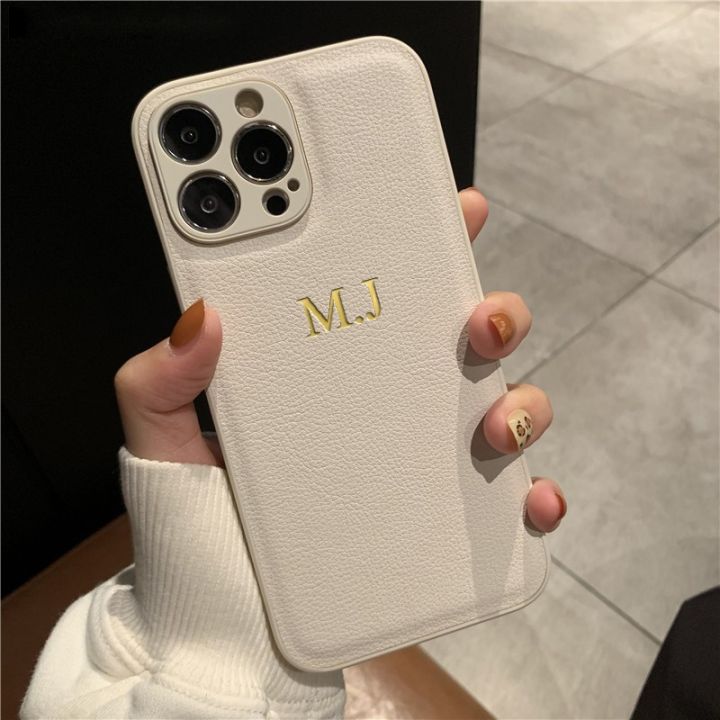 Blossom Initials Personalised PU Leather case for iphone 14 13 Pro
