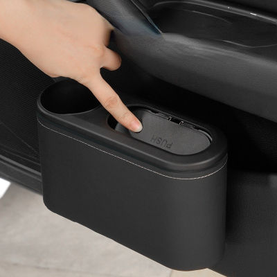 ถังขยะในรถยนต์สามารถแขวนถังขยะหนัง ABS กดฮาร์ดกล่องขยะสากลแถวหลังออแกไนเซอร์กับผู้ถือเครื่องดื่ม