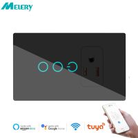 Wifi Smart Tuya Light Touch Switch Intelligent Wall Socket Rectangle Mexico US Plug Outlet Glass Panel Remote Alexa Google Home Ratchets Sockets