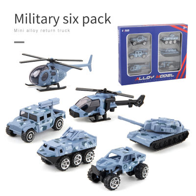 6pcs Alloy Military Car Diecast Vehicles Tank Helicopter 1:50 Model Pull Back Toys