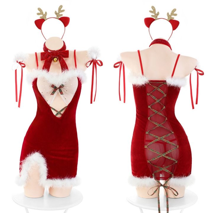 cos-imitation-anilv-2022คริสต์มาสอะนิเมะแม่บ้าน-halter-ชุดสาวซานตาคลอสชุดผู้หญิง-backless-nightdress-ชุดคอสเพลย์เครื่องแต่งกาย