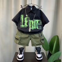 Boys Cool Handsome Suit 2023 New Fashion Baby Pu Handsome Clothes Childrens Summer Fried Street Short Sleeve Childrens Clothing