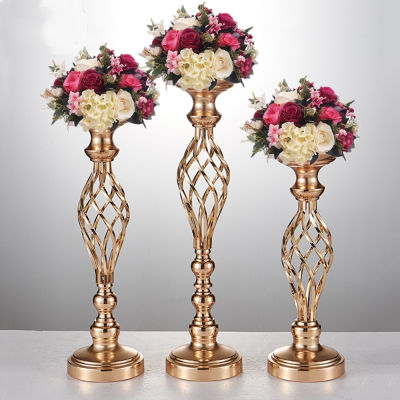 Gold Silver Flowers Vases Candle Holders Road Lead Table Centerpiece Metal Stand Candlestick For Wedding Party Decor