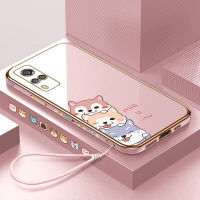 (คลังสินค้าพร้อม) เคสเคสมือถือสำหรับ Vivo Y51 2020 /Y51A 2021พร้อมฟรีสายคล้อง + ตัวการ์ตูนสุนัขชุบขอบสี่เหลี่ยมชุบเคลือบเคสนิ่มฝาหลัง