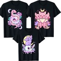 Kawaii Pastel Goth น่ารัก Creepy Witchy Cat และ Skull เสื้อยืดการ์ตูน Creepy-Skull งูงูกุหลาบเสื้อ 3 หัวเสื้อผ้าสุนัข