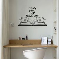 Never Stop Reading Quote Wall Sticker Vinyl Wall Decal Open Book Reading Room Library Decor Removable Murals Wallpaper Wall Stickers  Decals