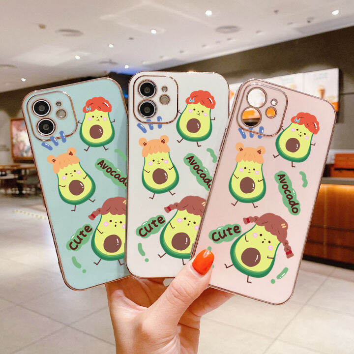 ggk-เคสเคสสำหรับ-apple-iphone-15-plus-15-pro-15-pro-max-ฟรีสายคล้องสุดสร้างสรรค์ลายอะโวคาโดผลไม้ขอบสี่เหลี่ยมชุบเคสโทรศัพท์เคสโทรศัพท์นิ่มสุดหรู