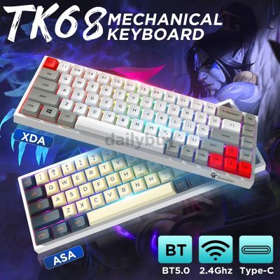 ﹍┇✐ Gamakay TK68 Mechanical Keyboard 68 Keys Triple Mode Connection Wired Type-C / BT5.0 / 2.4G Wireless with Receiver Gateron Switch ASA/XDA Profile PBT Keycaps Hot Swappable RGB Gaming Keyboard