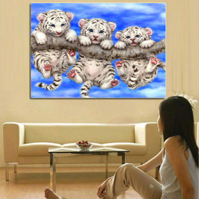 ภาพวาดเพชรเสืองานปักครอสติช3D ภาพโมเสคเย็บปักถักร้อยวางรูปเสือห้องโถงห้องนอนสำหรับห้องนั่งเล่น