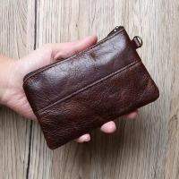 Hot Vintage Short Genuine Leather Wallet Men Luxury Mini Zipper Money Bag Retro Small Men’s Coin Purse Stylish Card Clutch Pouch