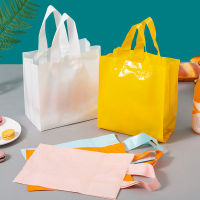 50Pcs Portable Plastic Bag Cake Wrapping Food Take Away Packaging Bags Colored With Handle Supermarket Supply