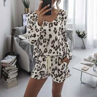 2021Leopard Pajama Set Summer Women Lounge Wear Set Casual Spring Pyjamas Sleepwear Ladies Home Suit Female Pajamas Top Pants 1 set