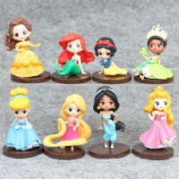 8 ชิ้น/เซ็ต Disney Princess Snow White Ariel Rapunzel อะนิเมะรูป Q รุ่นสะสม Kawai เค้กวันเกิดตกแต่ง