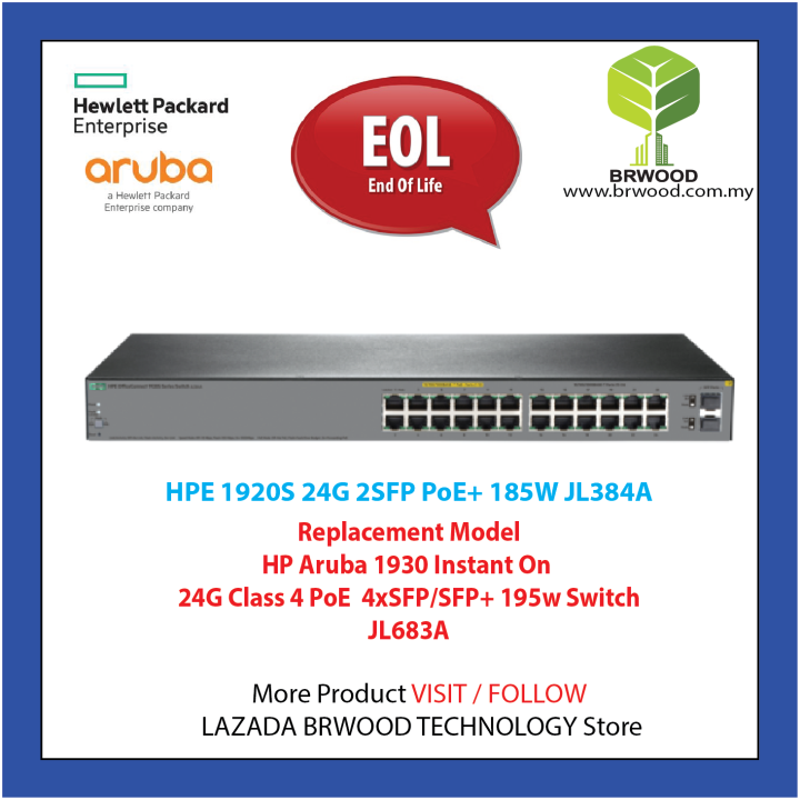 HP JL384A: OFFICECONNECT 1920S 24G 2SFP PPOE+ 185W 24 PORT 10/100/1000 MBPS  PORT 1 THRU 12 W/ POE+/POE C/W 2 SFP SWITCH | Lazada