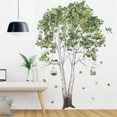 wallpaper sticker for wall wallpaper dinding wallpaper XUNJIE Birds Self Adhesive Sofa TV Background Green Leaves Bedroom Poster Kindergarten Mural Wall Decals Wall Stickers Home Decor