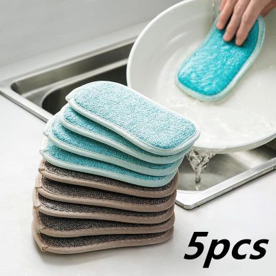 ┋ Double Sided Cleaning Sponge Kitchen Scouring Pad Dishcloth Removing Rust Pot Brush Decontamination Kitchen Cleaning Accessories