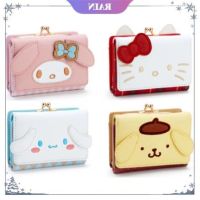 COD KKW MALL Sanrio Kawaii Hello Kitty Cinnamoroll Melody Small Short Wallet Girls Checkered Tri-Fold Leather Purse Coin Bag Women Girl Gift [RAIN]