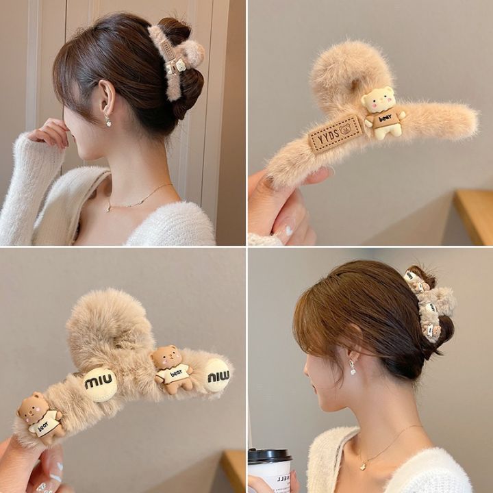 2-pcs-set-south-koreas-new-cute-plush-doll-bear-large-hair-clip-plate-hair-shark-clip-fashion-hair-accessories