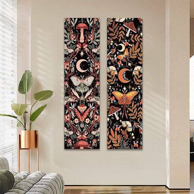 Mushroom Tapestry Wall Hanging Hippie Room Decor Botanical Vertical Moon Plant Tapestries Boho Mystical Moth Dorm Home Decor Tapestries Hangings