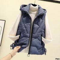 2021 Women Haze blue Sleeveless Vest Winter Warm Large Size 4XL Down Cotton Padded Female Veats Collar Sleeveless Waistcoat