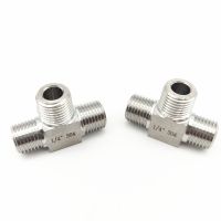 2PCS Tee 3 Way 304 Stainless Steel Pipe Fitting Connector Adapter Equal 1/4 quot; BSP male Threaded Max Pressure 2.5 Mpa