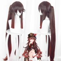 ร้อน, ร้อน★Game Genshin Impact Hutao Cosplay Wig Anime Figure Long Double Ponytail Hair Wig Heat Resistant Synthetic Hair