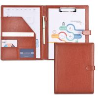 Kingfom A4 Paper File Folder PU Leather Clamping Board A4 Notebook Holder Padfolios with Clip Business Card Pocket Pen Holder