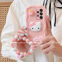 แม่พิมพ์กลม เคส Case Samsung Galaxy A13 A23 A33 A53 A73 A52s A52 LTE 4G 5G การ์ตูนน่ารักใหม่ เคสโทรศัพท์ ซิลิโคน Hello Kitty สามมิติพร้อมสร้อยข้อมือลูกปัด2023