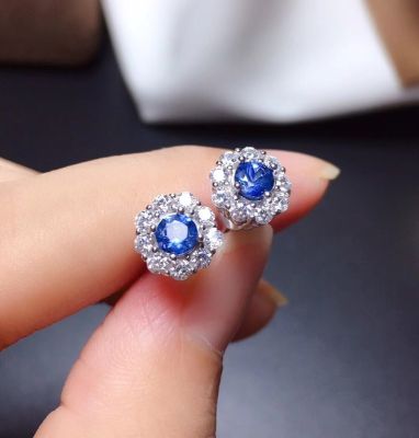 Exquisite and Chic Natural Sapphire Stud Earrings Real 925 Silver Fine Jewelry Free Ship Big Sale Limited Quantity Good Gift