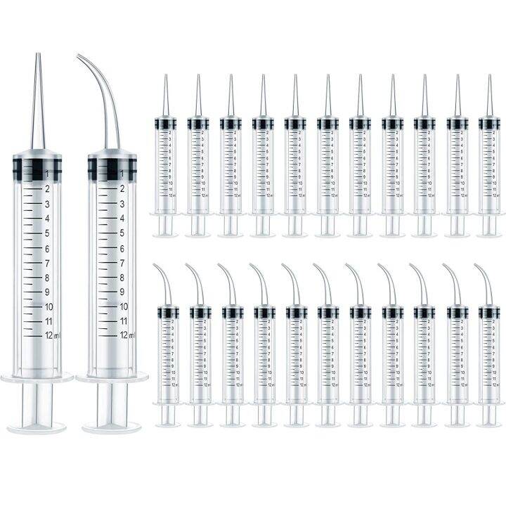 12 ml Plastic Syringes SetDental Syringe with Curved Tip and Straight