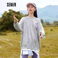 Semir เสื้อยืดผู้หญิงกลางความยาวปลอมสองชิ้นการออกแบบความรู้สึก2022ฤดูใบไม้ร่วงใหม่ O Versize หมี Bottoming เสื้อกันหนาวหมวก