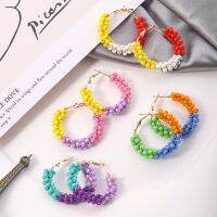 【YP】 Boho Colorful Rice Beads Round Hoop Earrings Bohemia Ethnic C-Shaped Jewelry Gifts