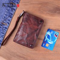 2023 New★ Handmade retro wallet mens short vertical section youth trendy sheepskin wallet genuine leather multifunctional personalized mens wallet