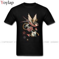 Crew Neck Adult T Shirts Mens Cotton Tees Tops Autumn Summer Short Sleeve Customized Sweatshirts Retro Tattoo Bird Printed XS-4XL-5XL-6XL