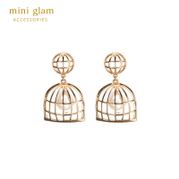 Miniglam Bird Nest Statement Pearl Drop Earrings ต่างหูกรงนกเมทัลลิคสีทอง