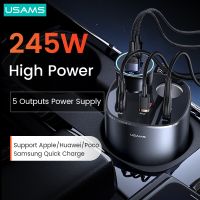 USAMS 245W Digital Display Fast Car Charger For iPhone iPad MacBook 5 Ports USB A C Quick Charger For Huawei Xiaomi Samsung